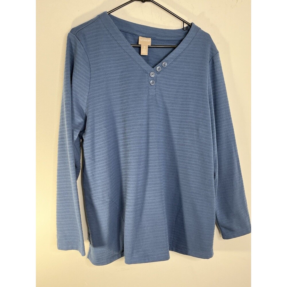 Chico's Mountain Blue Stripe Button Top 16 18 XL 3